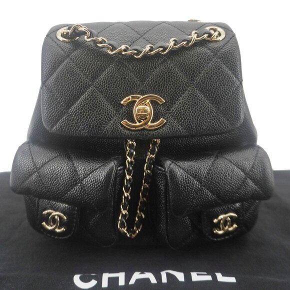 Chanel  Duma Pockets Small Quilted Caviar Leather Drawstring Backpack Black - Picture 3 of 14